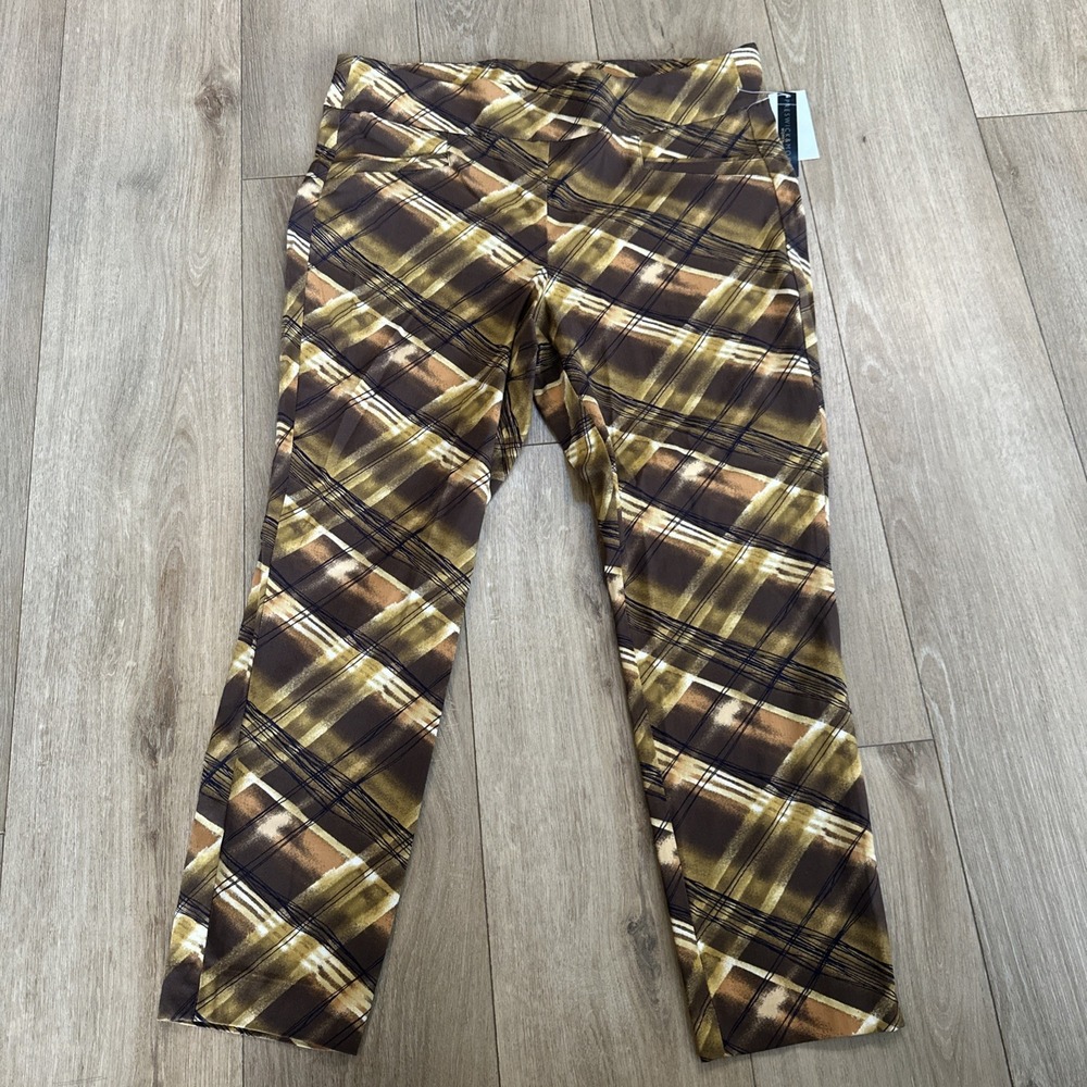 Preswick &‎ Moore Womens 1X Plaid Pull On Pants Brown Tan Straight Leg NWT